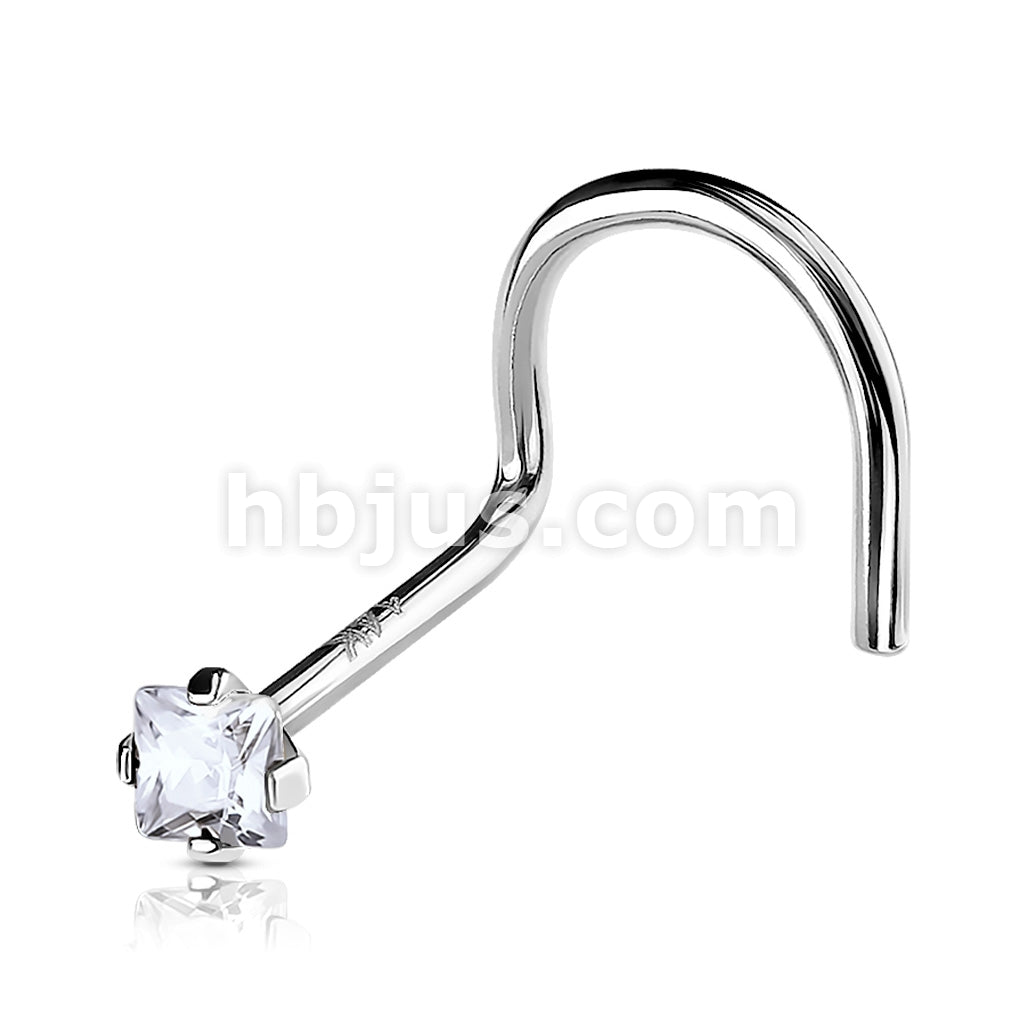 14KT  Gold Square 2mm Prong Set CZ Nose Screw 14 Karat Gold - Image 3