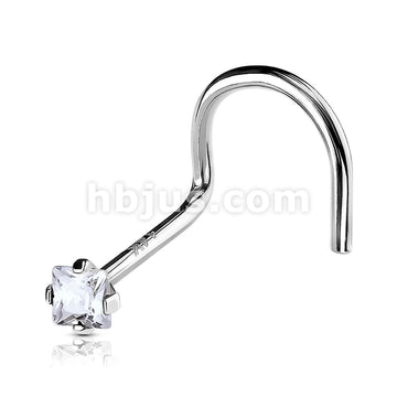 14KT  Gold Square 2mm Prong Set CZ Nose Screw 14 Karat Gold - Image 3