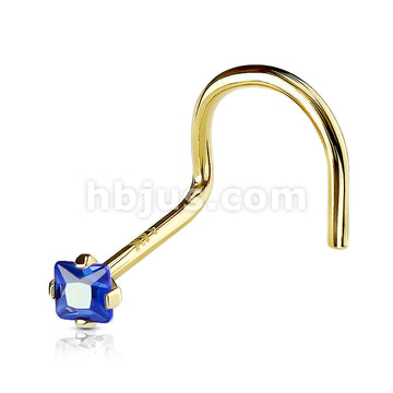 14KT  Gold Square 2mm Prong Set CZ Nose Screw 14 Karat Gold - Image 8