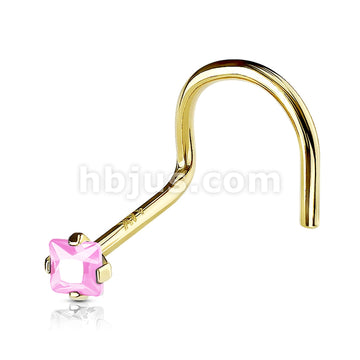 14KT  Gold Square 2mm Prong Set CZ Nose Screw 14 Karat Gold - Image 10