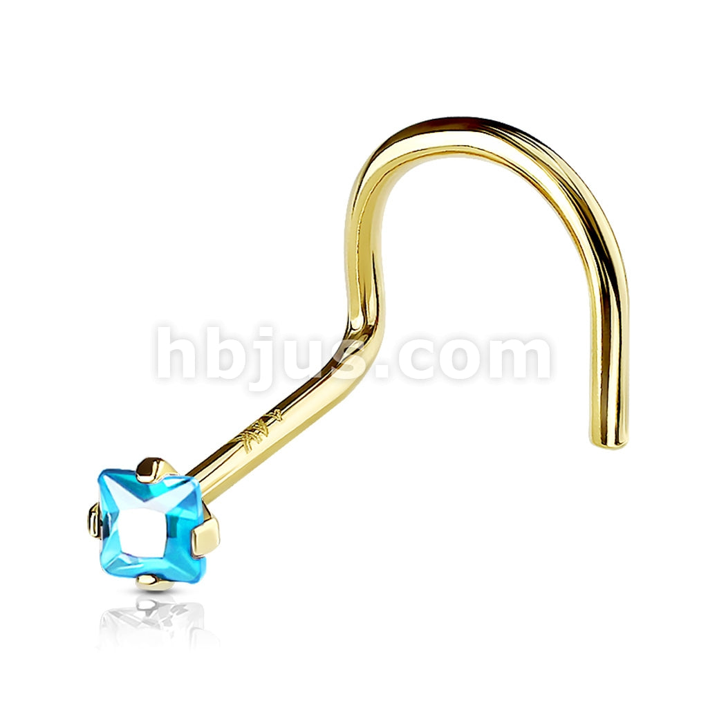 14KT  Gold Square 2mm Prong Set CZ Nose Screw 14 Karat Gold - Image 11