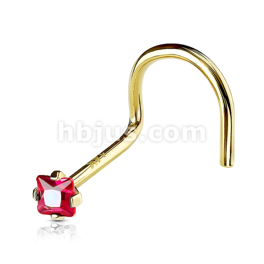 14KT  Gold Square 2mm Prong Set CZ Nose Screw 14 Karat Gold - Image 12