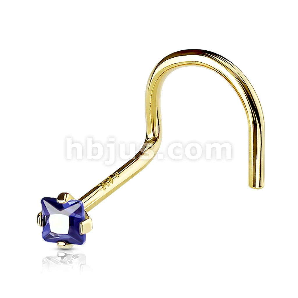 14KT  Gold Square 2mm Prong Set CZ Nose Screw 14 Karat Gold - Image 13