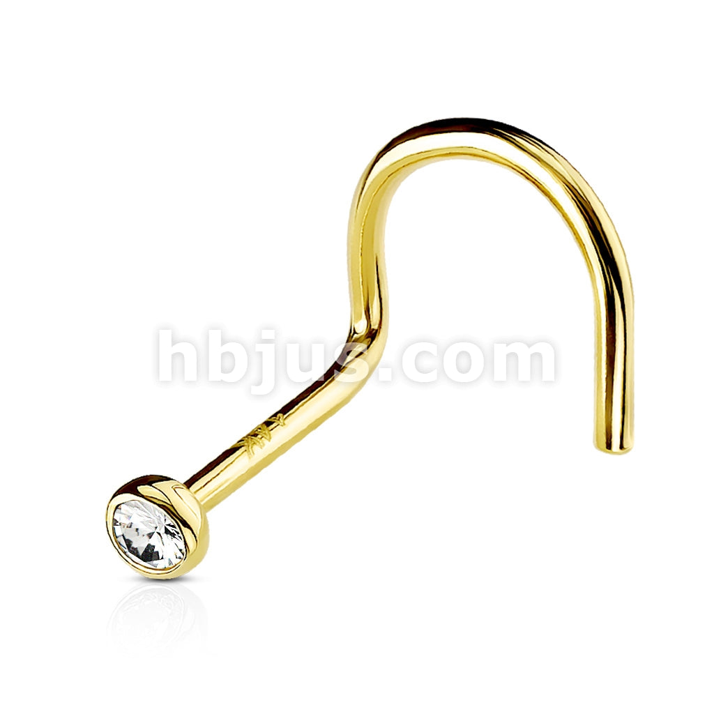 14KT  Gold 14K Solid Gold Bezel Set Clear 2mm CZ Ball Nose Screw Ring - Image 3