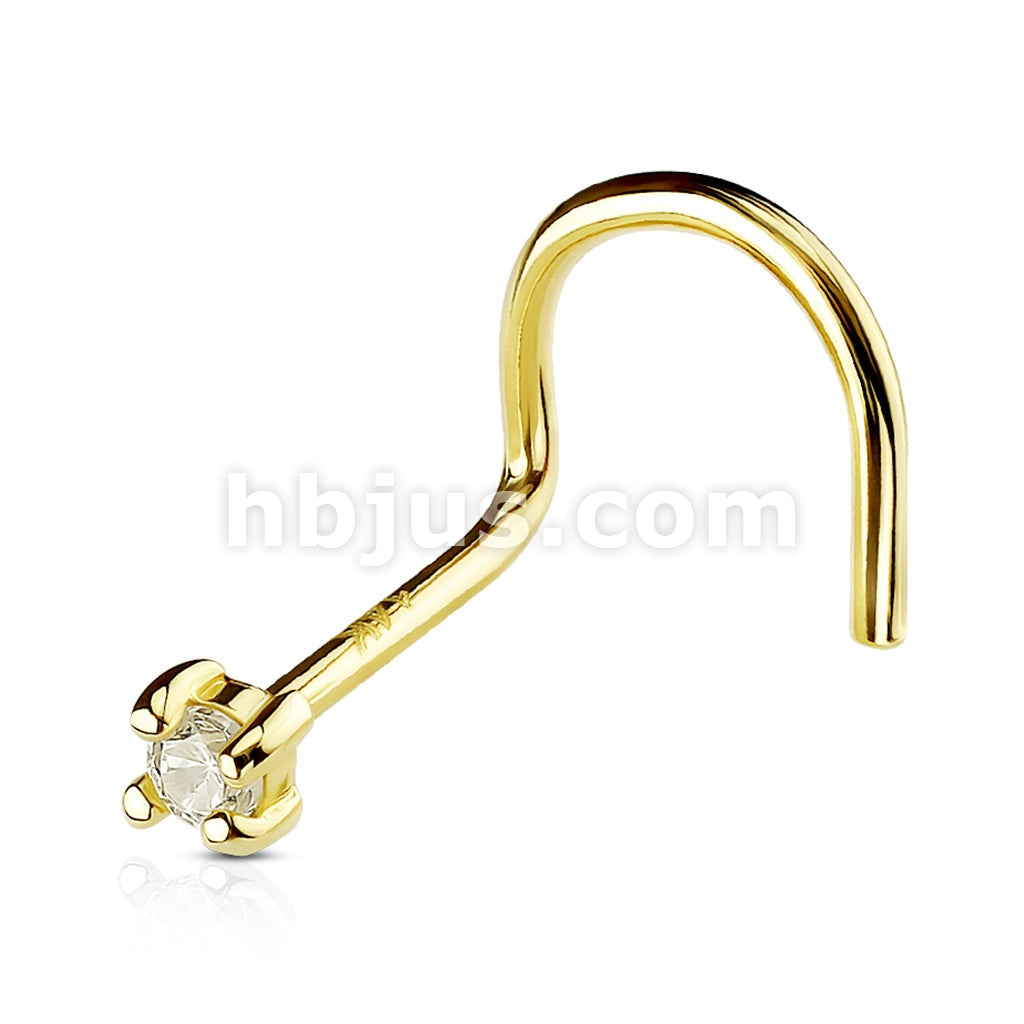 14KT  Gold Clear 2mm Prong Set CZ with 14 Karat Solid Gold Nose Screw Ring - Image 3