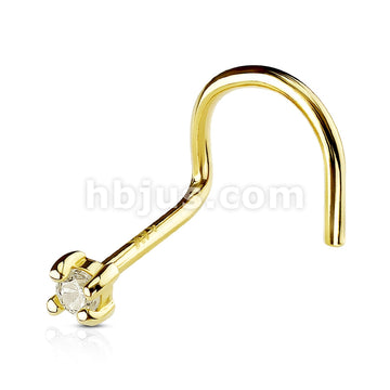 14KT  Gold Clear 2mm Prong Set CZ with 14 Karat Solid Gold Nose Screw Ring - Image 3