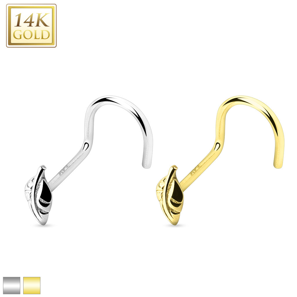14KT Gold 14 Karat Solid Gold Leaf Nose Screw