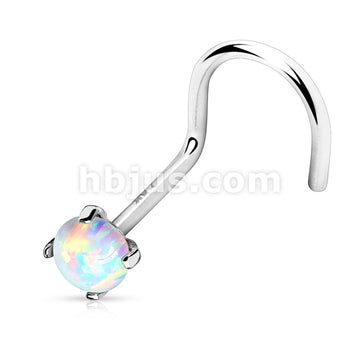14KT  Gold Prong Set Opal Stone Top 14K Gold Nose Screw - Image 3