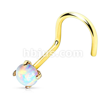 14KT  Gold Prong Set Opal Stone Top 14K Gold Nose Screw - Image 4