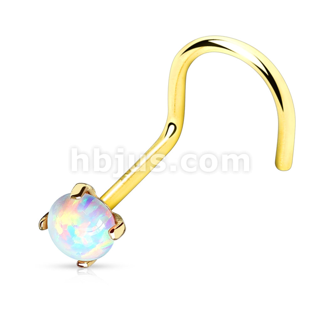 14KT  Gold Prong Set Opal Stone Top 14K Gold Nose Screw - Image 5