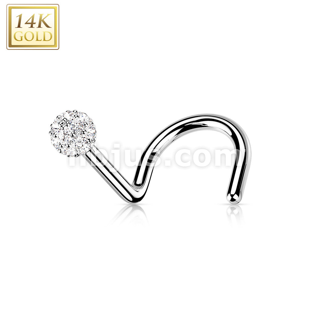14KT  Gold 14K Gold Nose Screw with CZ Paved Ball - Image 2