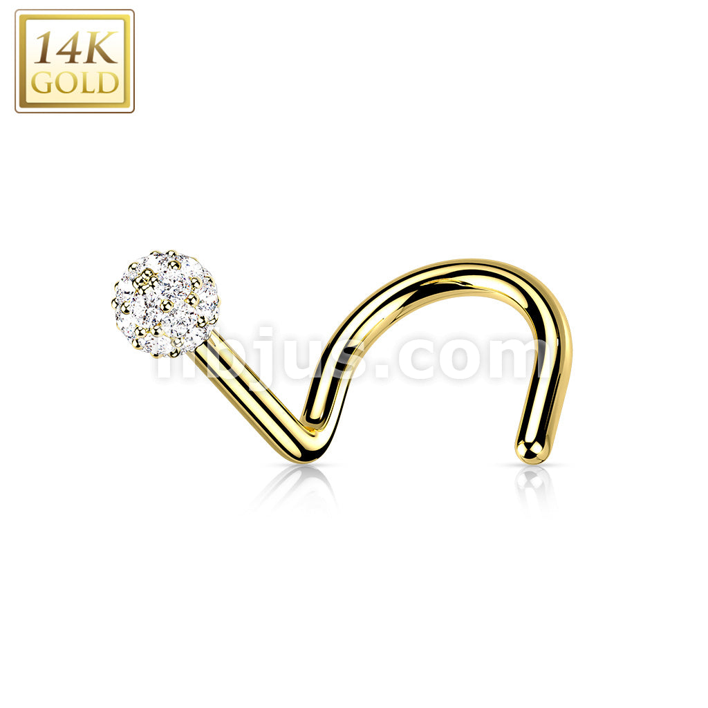 14K Gold Nose Screw with CZ Paved Ball - Image 3