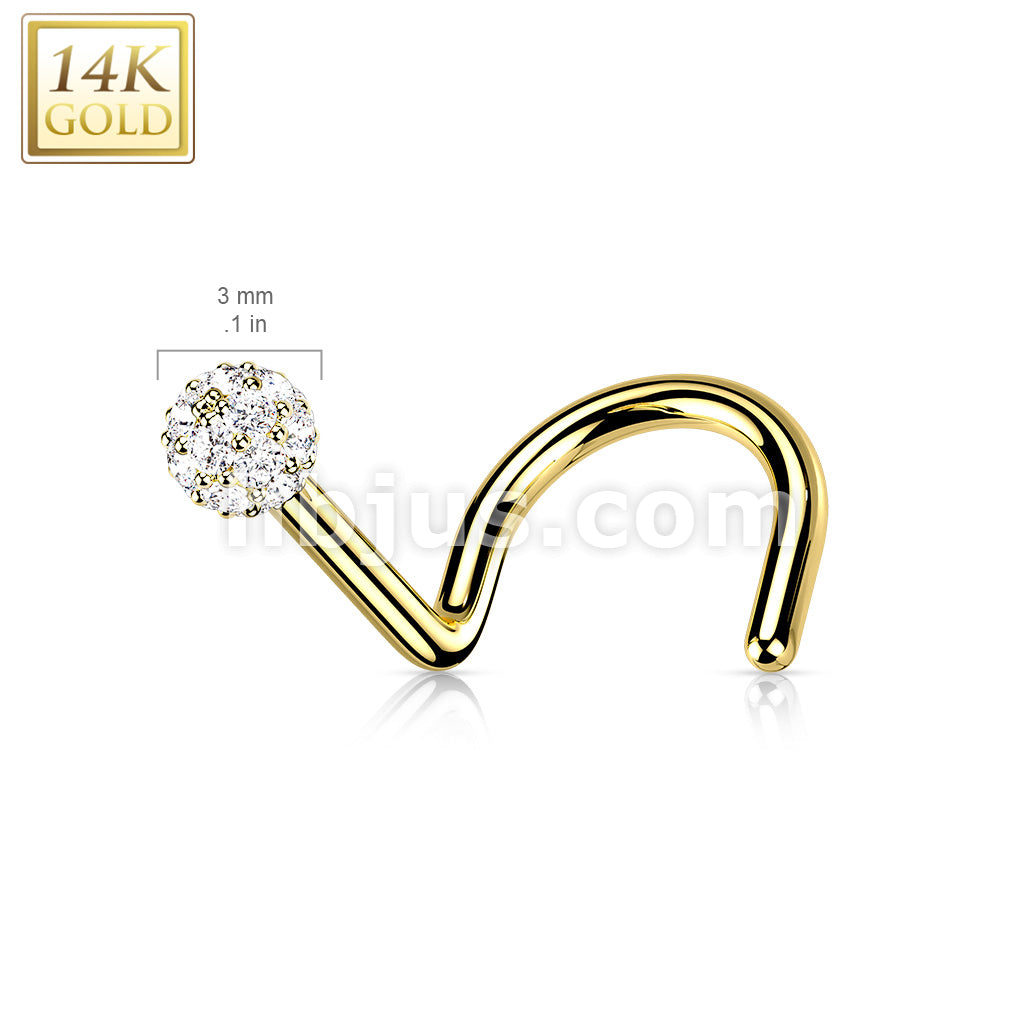 14KT  Gold 14K Gold Nose Screw with CZ Paved Ball - Image 4