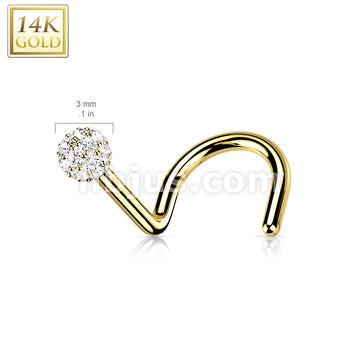14KT  Gold 14K Gold Nose Screw with CZ Paved Ball - Image 4