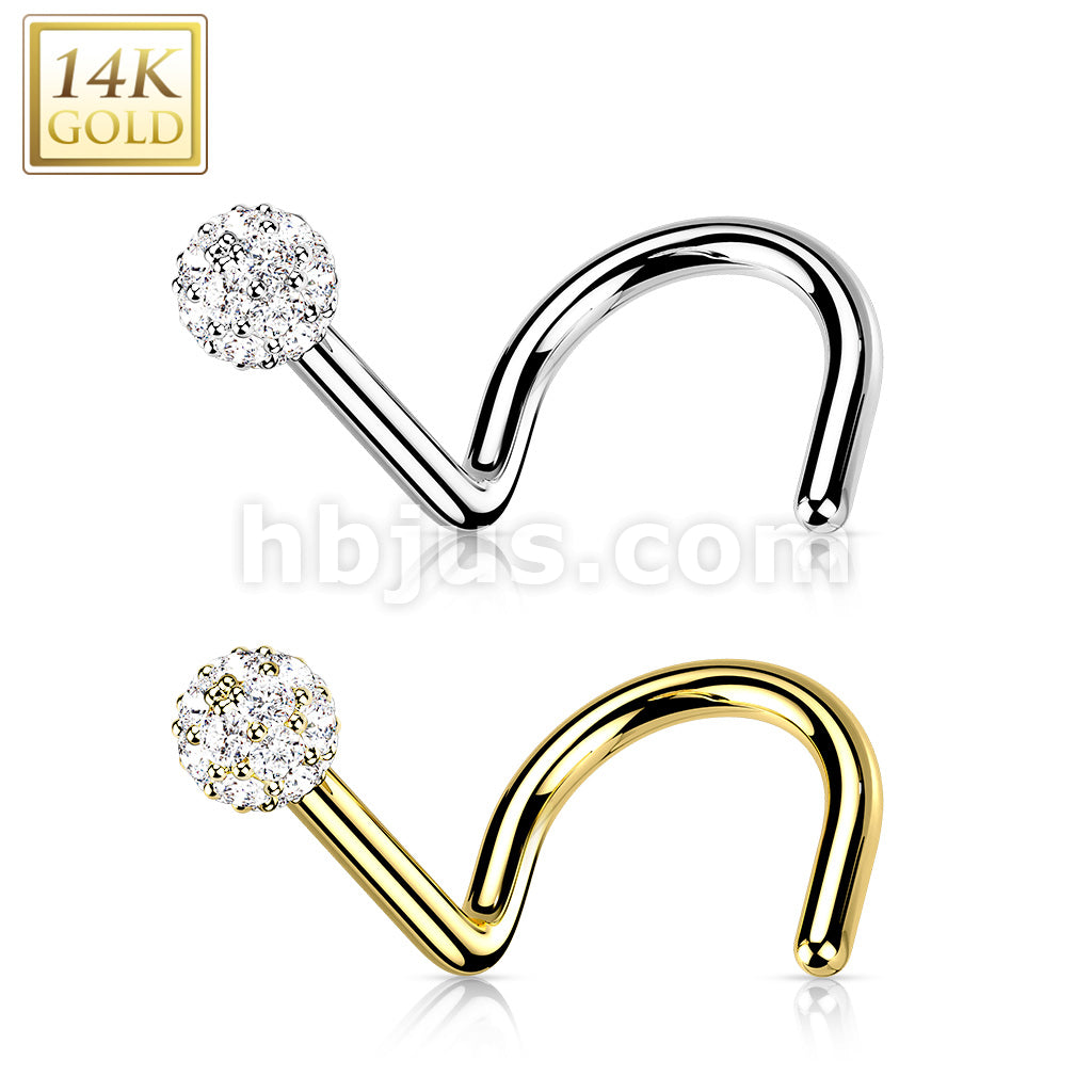 14K Gold Nose Screw with CZ Paved Ball - Image 5
