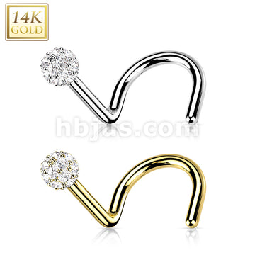 14KT  Gold 14K Gold Nose Screw with CZ Paved Ball - Image 5