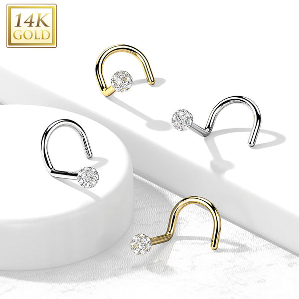 14KT Gold 14K Gold Nose Screw with CZ Paved Ball
