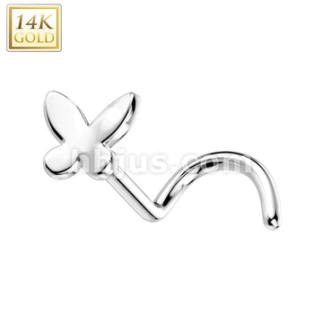 14KT  Gold 14K Gold Nose Screw Rings With Butterfly Top - Image 2