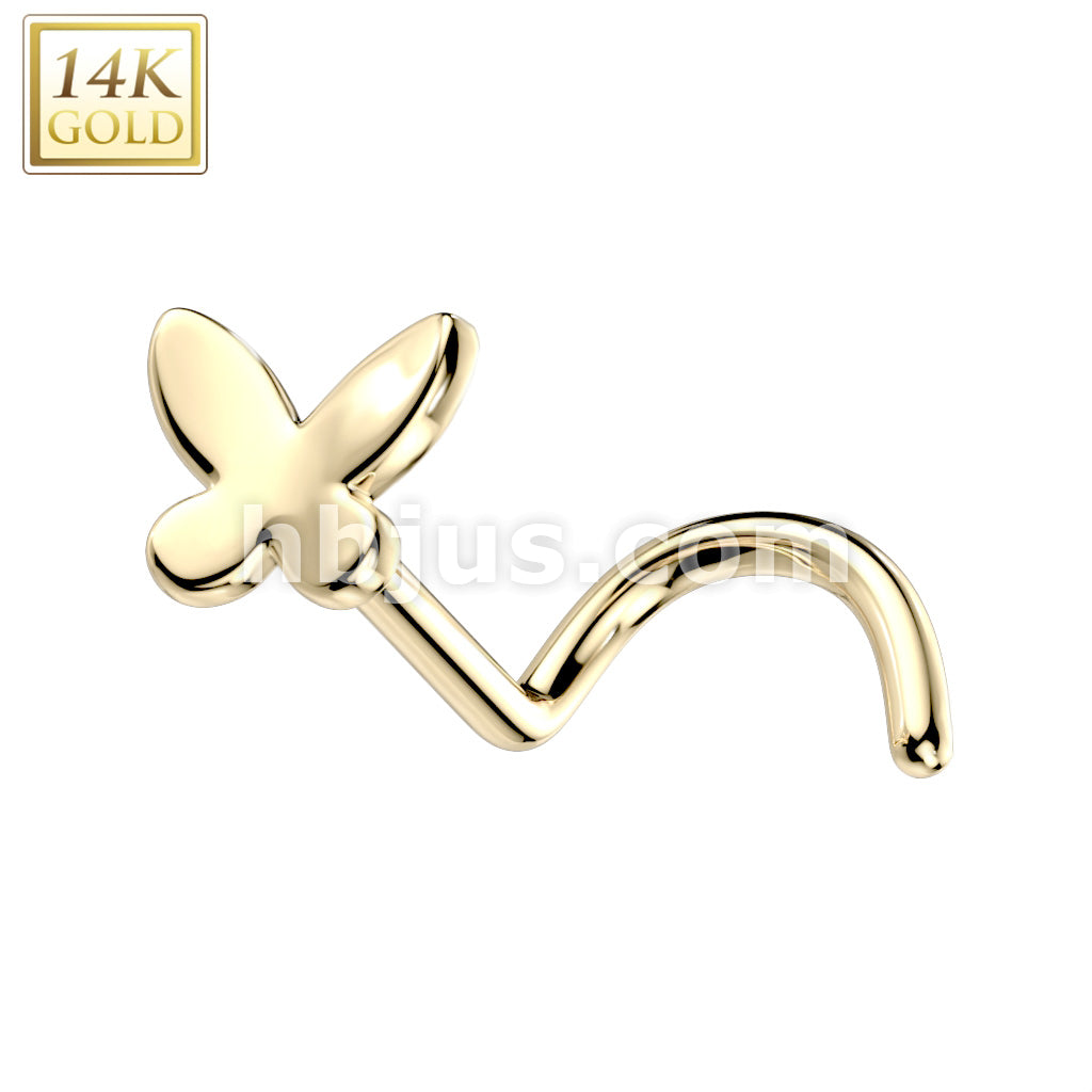 14K Gold Nose Screw Rings With Butterfly Top - Image 3