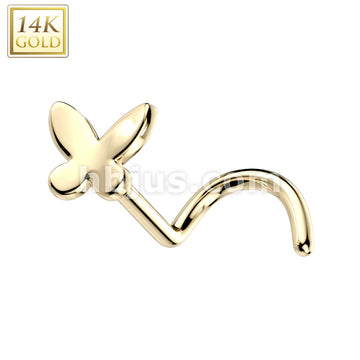 14K Gold Nose Screw Rings With Butterfly Top - Image 3