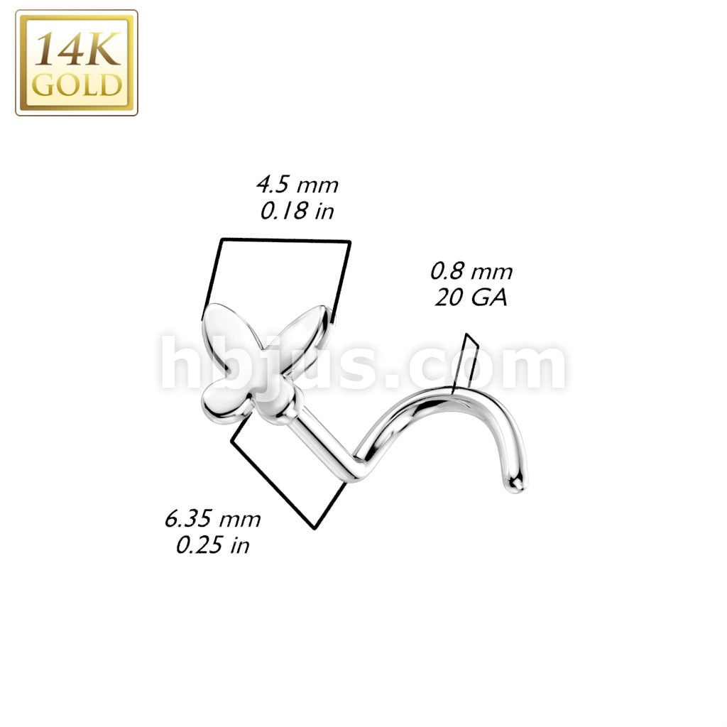 14K Gold Nose Screw Rings With Butterfly Top - Image 4