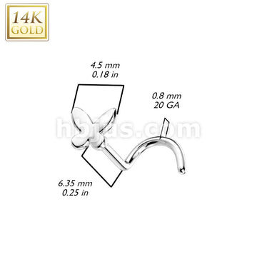 14K Gold Nose Screw Rings With Butterfly Top - Image 4