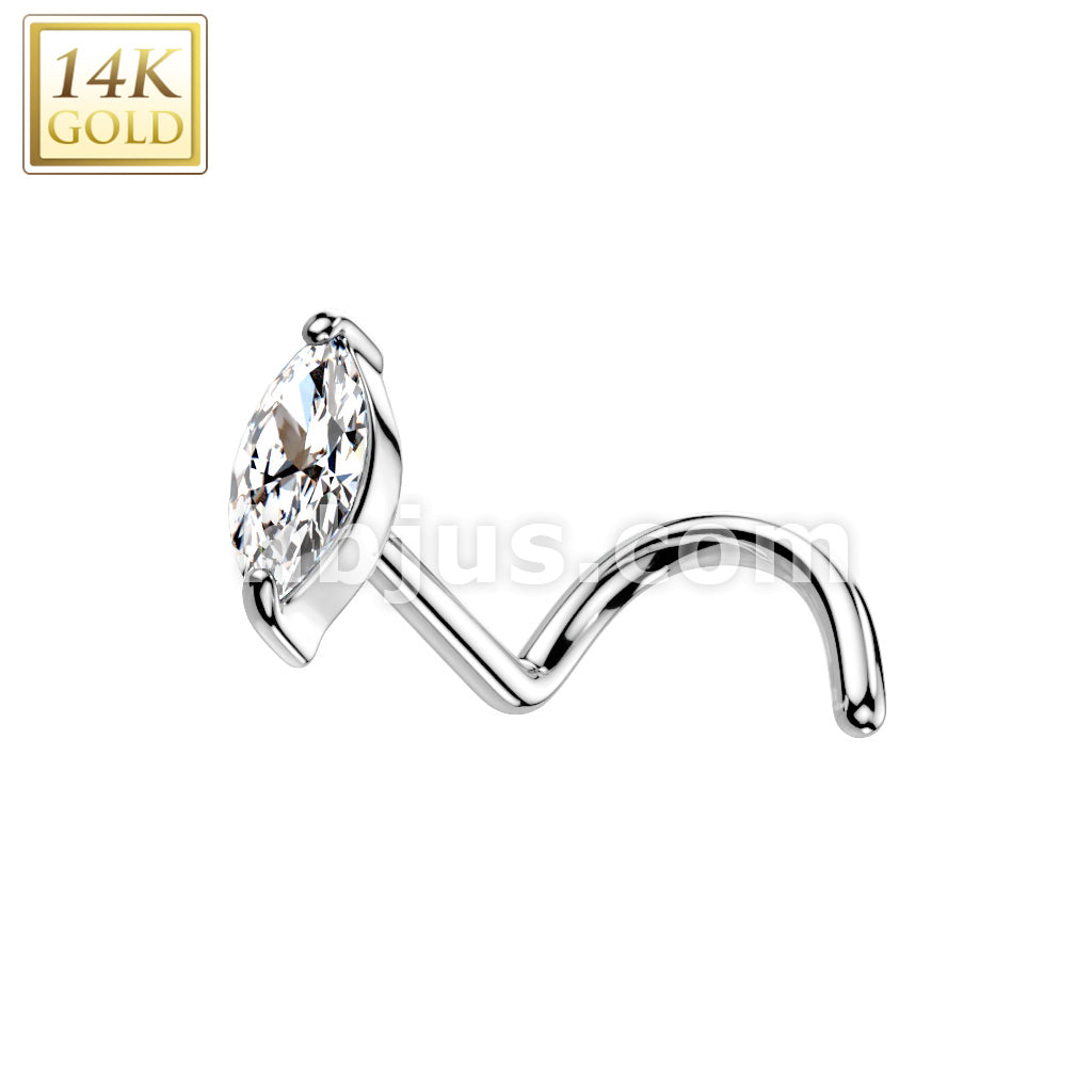 14KT  Gold 14K Gold Nose Screw Rings With Marquise CZ Top - Image 2