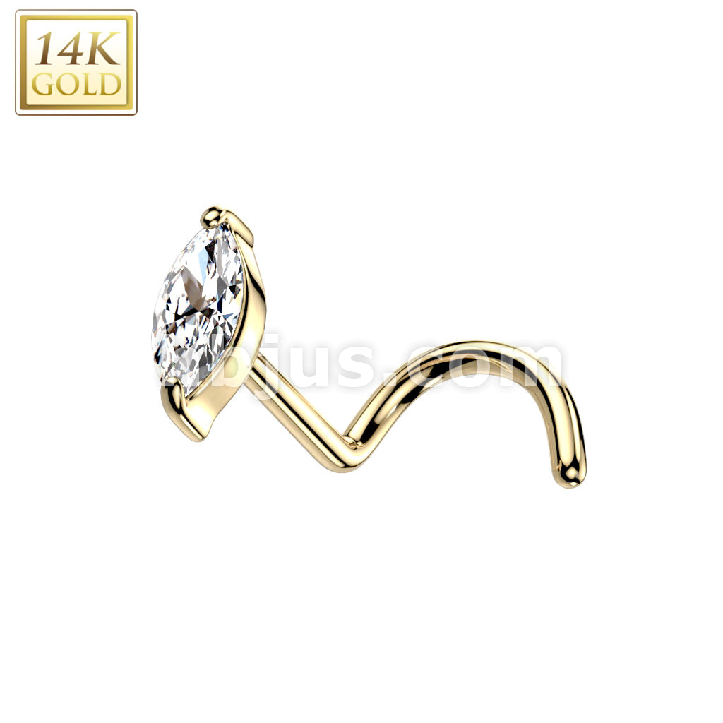 14K Gold Nose Screw Rings With Marquise CZ Top - Image 3