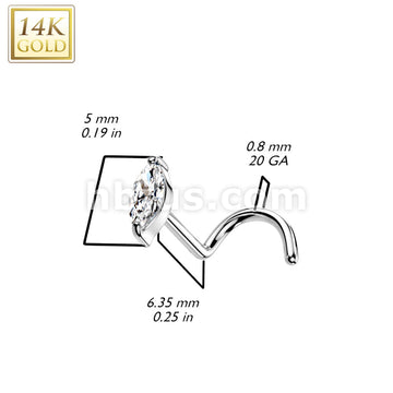 14KT  Gold 14K Gold Nose Screw Rings With Marquise CZ Top - Image 4