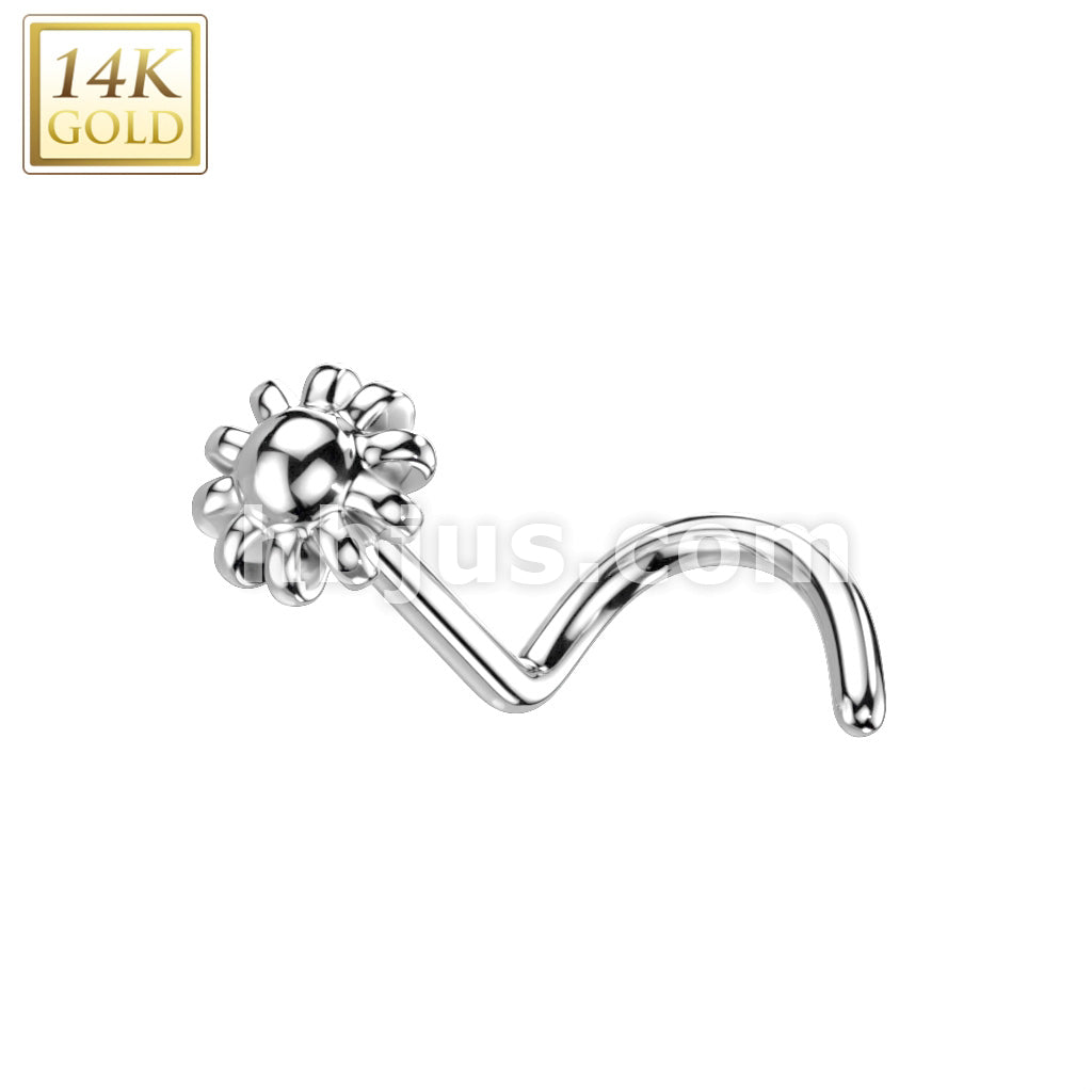 14KT  Gold 14K Gold Nose Screw Rings With Bead Flower Top - Image 2