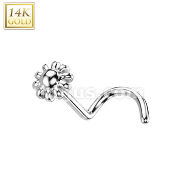 14KT  Gold 14K Gold Nose Screw Rings With Bead Flower Top - Image 2