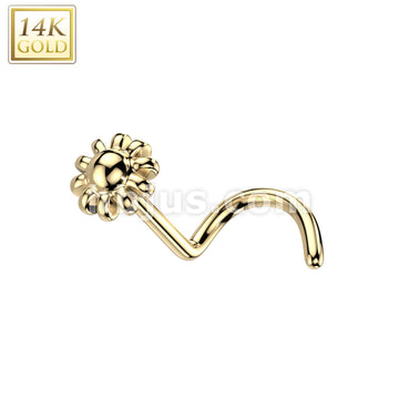 14KT  Gold 14K Gold Nose Screw Rings With Bead Flower Top - Image 3
