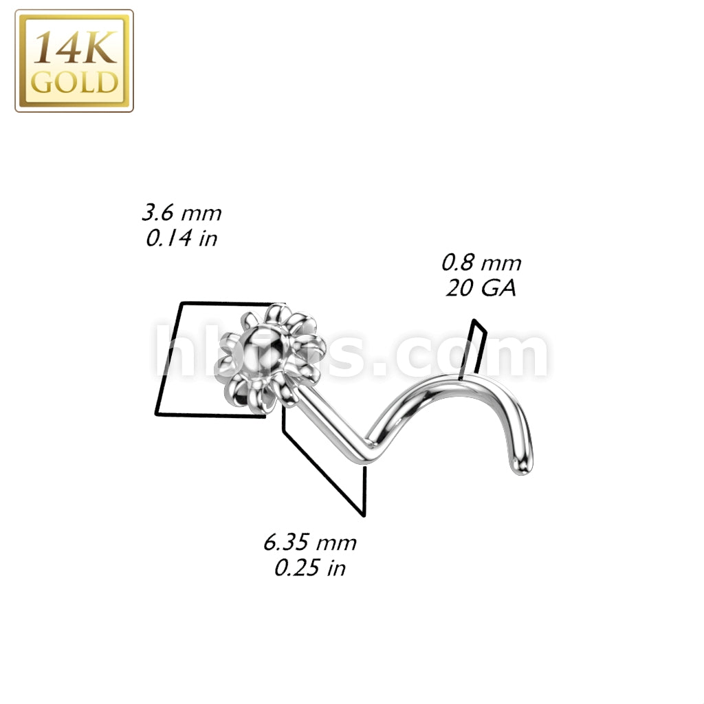 14KT  Gold 14K Gold Nose Screw Rings With Bead Flower Top - Image 4