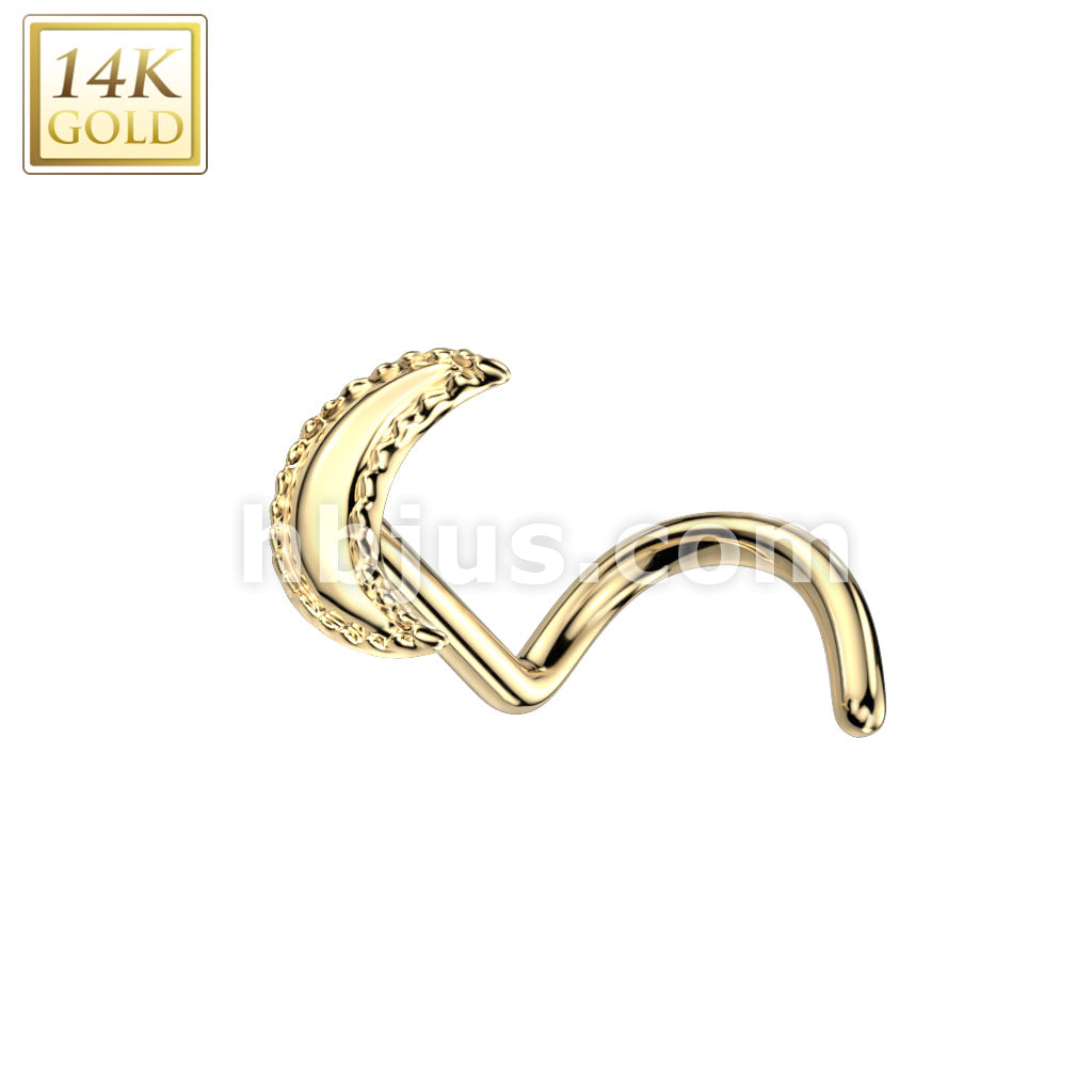 14K Gold Nose Screw Rings With Crescent Moon Top - Image 3