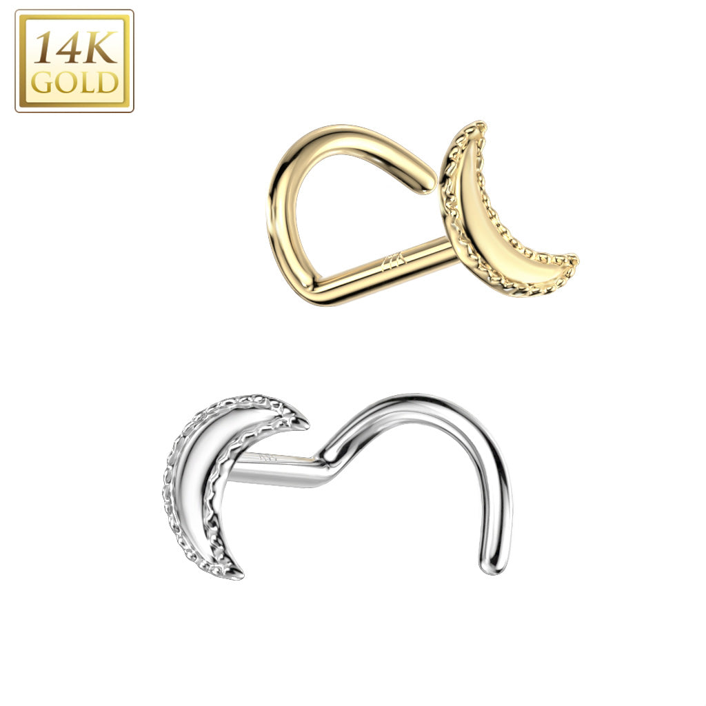 14KT Gold 14K Gold Nose Screw Rings With Crescent Moon Top