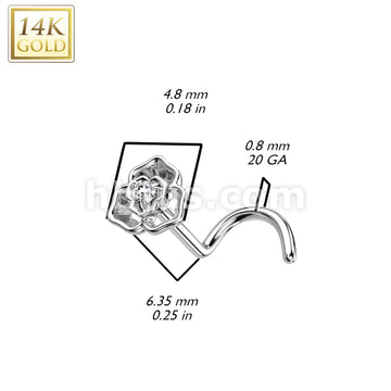 14K Gold Nose Screw Rings With CZ Centered Flower Top - Image 4