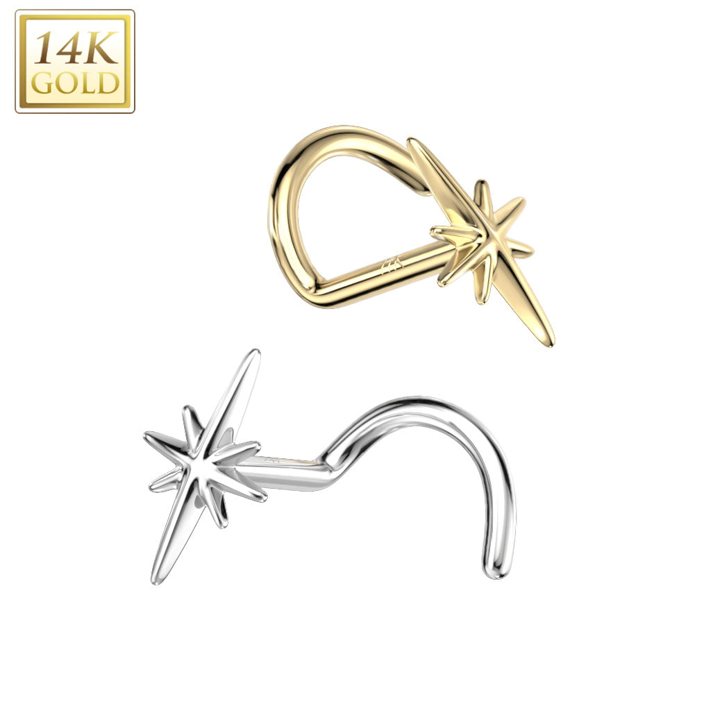 14KT Gold 14K Gold Nose Screw Rings With Sparkle Top