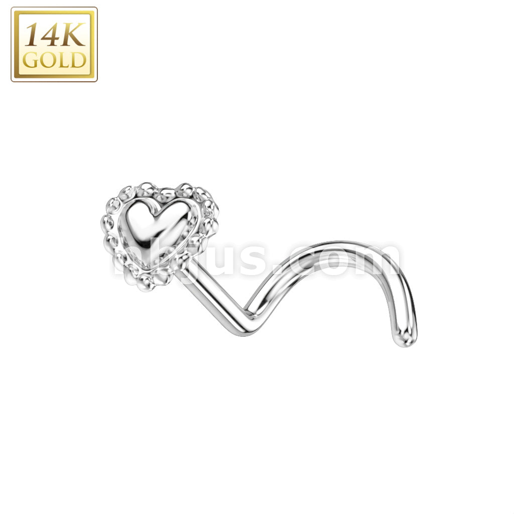 14KT  Gold 14K Gold Nose Screw Rings With Beaded Edge Heart Top - Image 2
