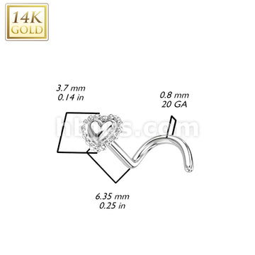 14K Gold Nose Screw Rings With Beaded Edge Heart Top - Image 4
