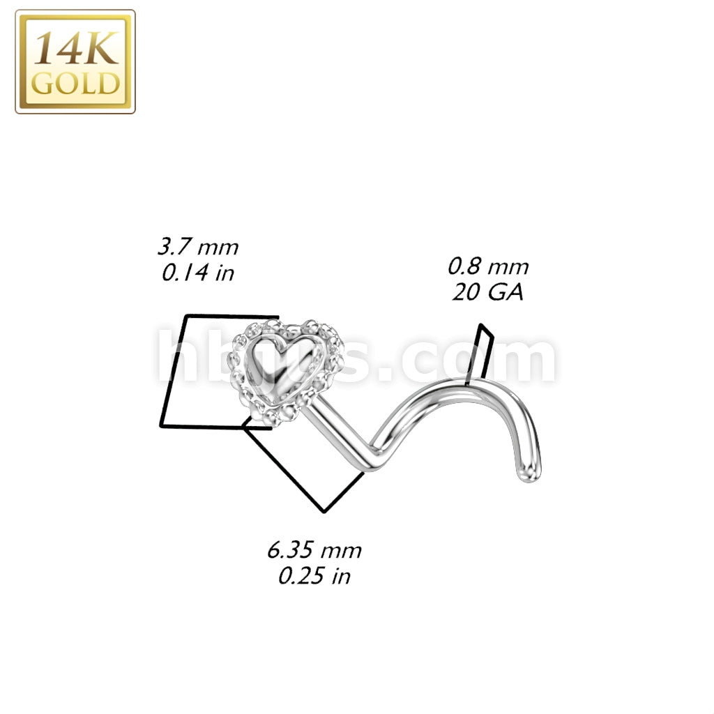 14KT  Gold 14K Gold Nose Screw Rings With Beaded Edge Heart Top - Image 4