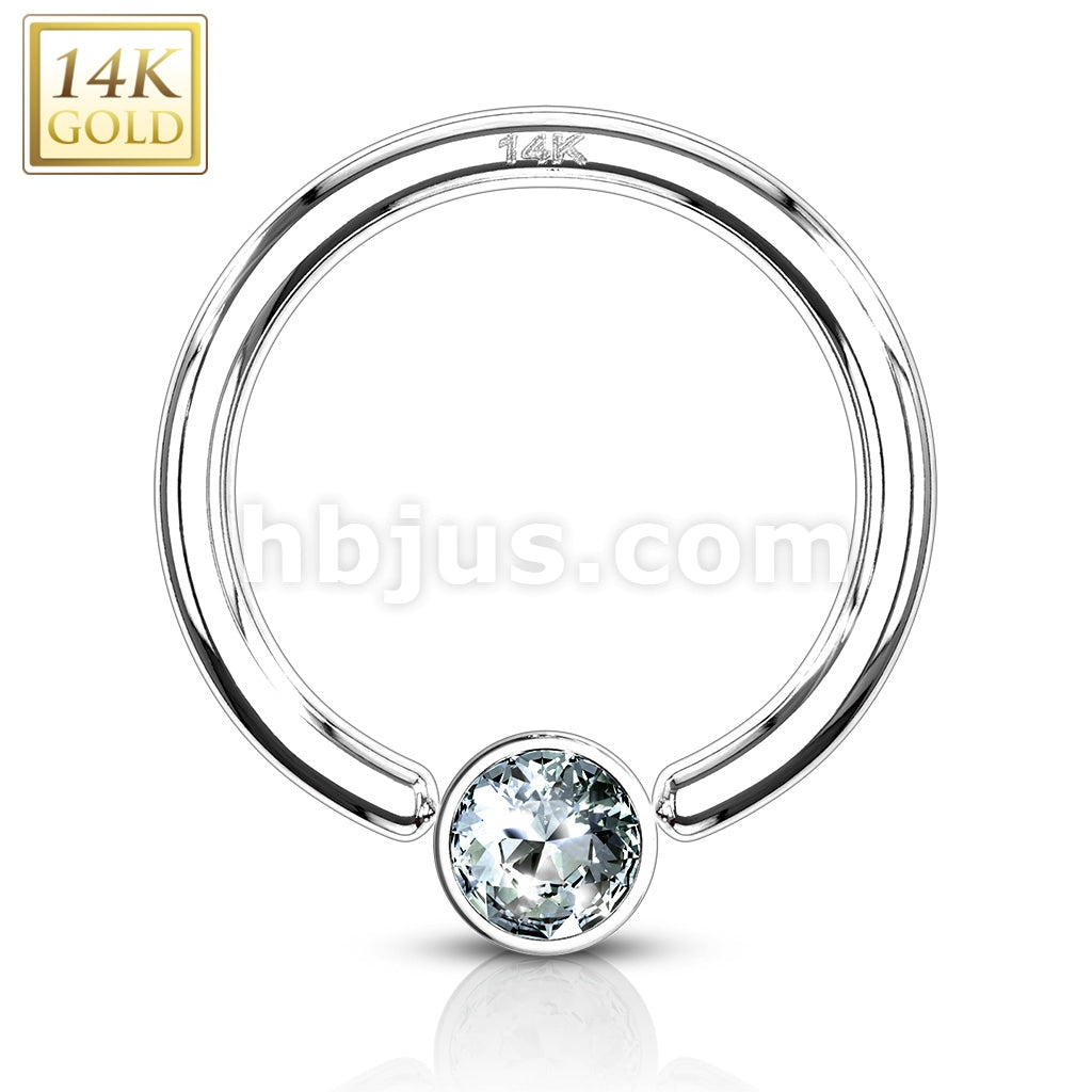 14KT  Gold 14K Gold CZ Set Gem Ball Captive Bead Ring - Image 2