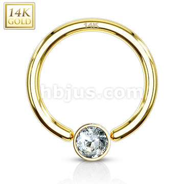 14KT  Gold 14K Gold CZ Set Gem Ball Captive Bead Ring - Image 3