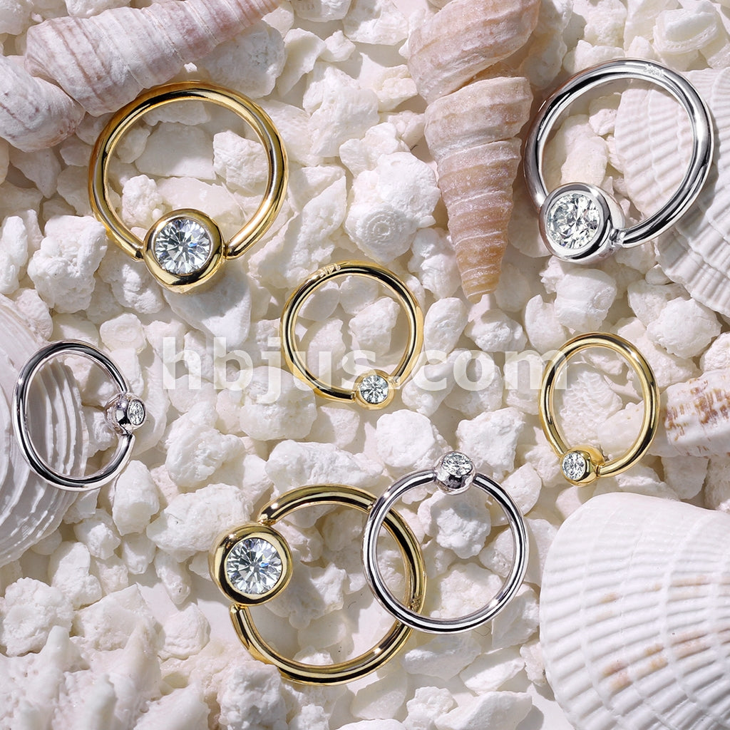 14KT  Gold 14K Gold CZ Set Gem Ball Captive Bead Ring - Image 5