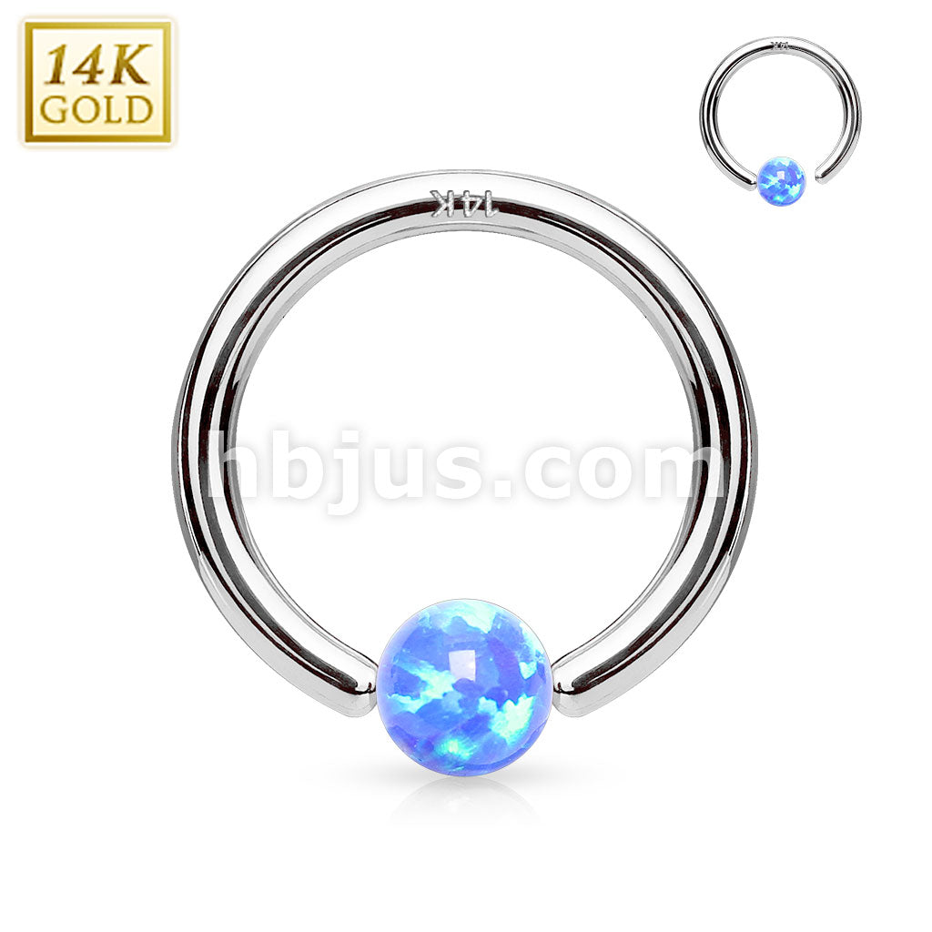14KT  Gold 14Kt. White Gold Opal Ball Fixed Hoop Rings for Nose,... - Image 3