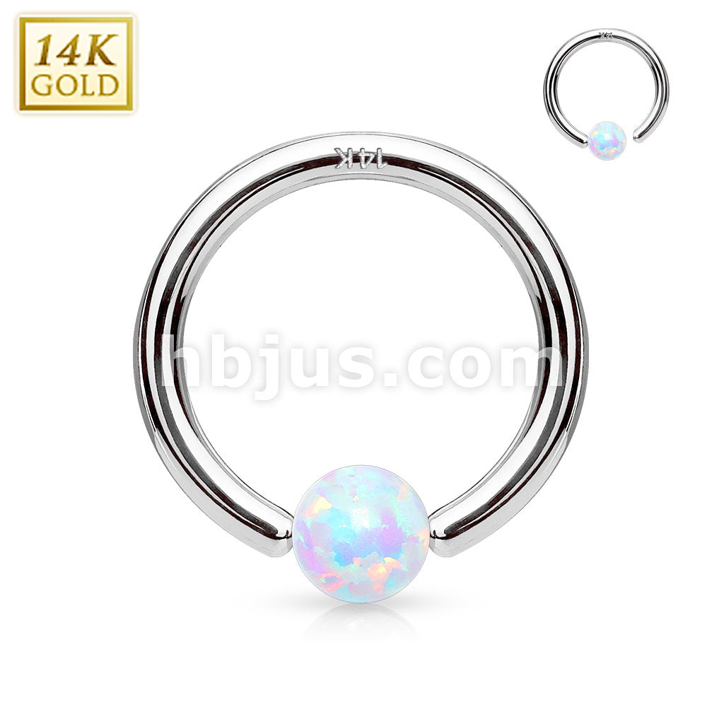 14KT  Gold 14Kt. White Gold Opal Ball Fixed Hoop Rings for Nose,... - Image 4