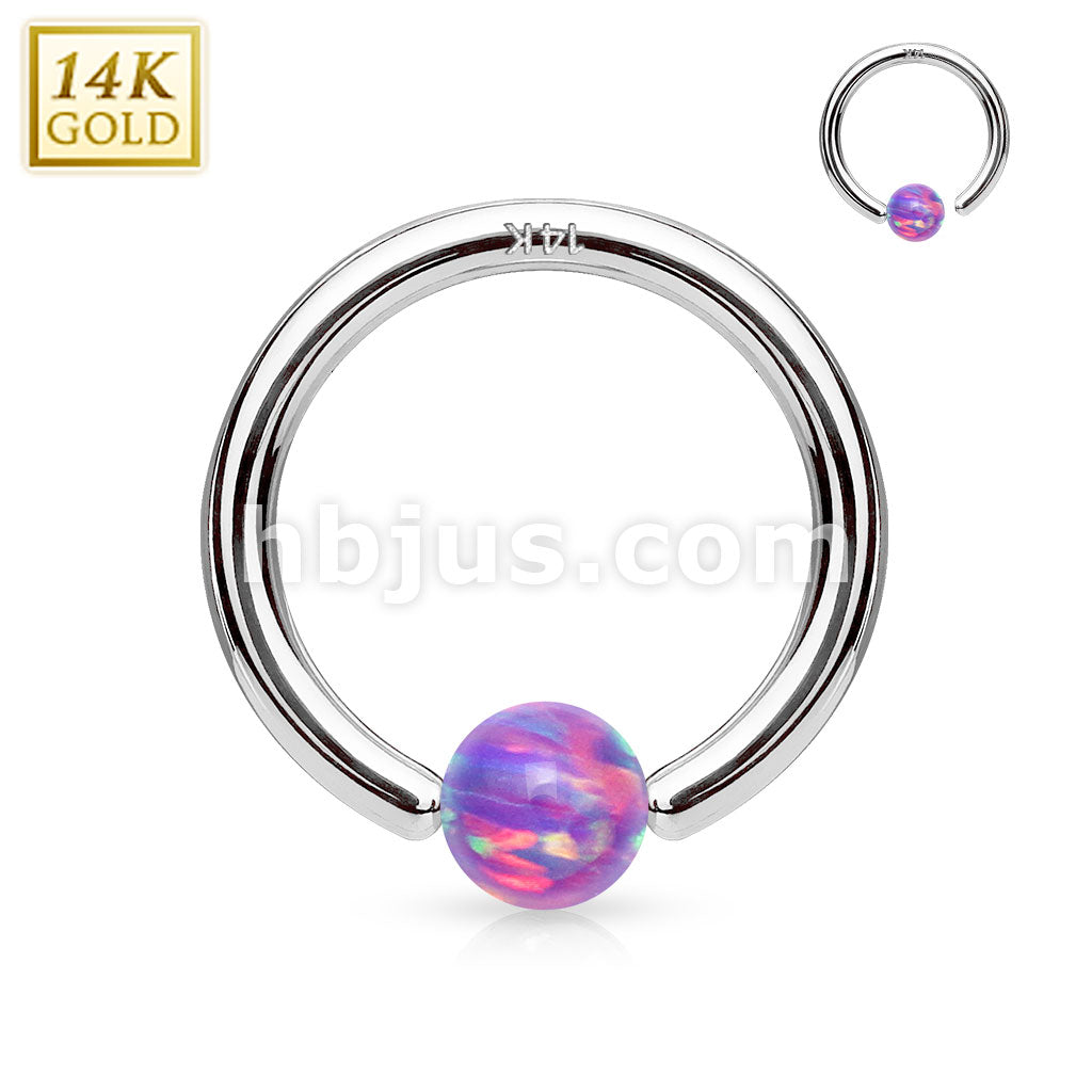 14KT  Gold 14Kt. White Gold Opal Ball Fixed Hoop Rings for Nose,... - Image 5