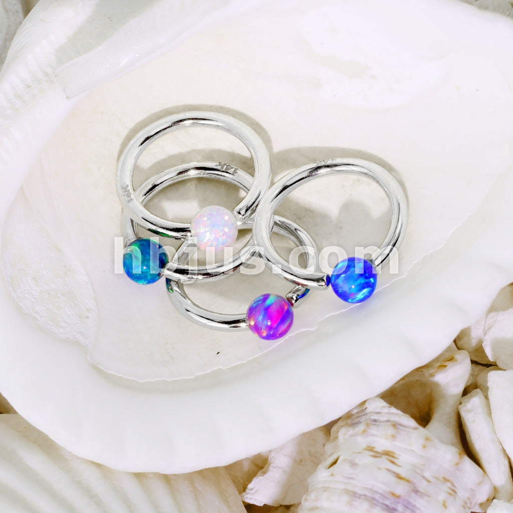 14KT  Gold 14Kt. White Gold Opal Ball Fixed Hoop Rings for Nose,... - Image 6