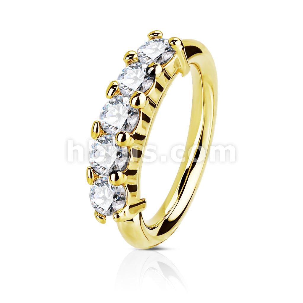 14KT  Gold 14Kt. Gold Five CZ Set OpenHoop Rings for Nose, Ear... - Image 3
