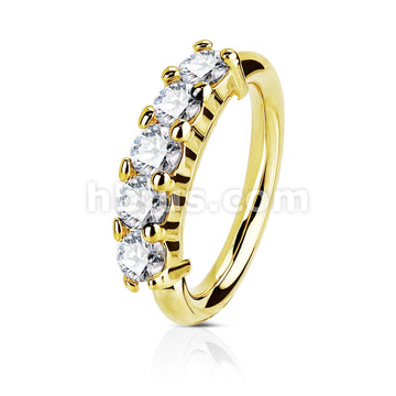 14KT  Gold 14Kt. Gold Five CZ Set OpenHoop Rings for Nose, Ear... - Image 3