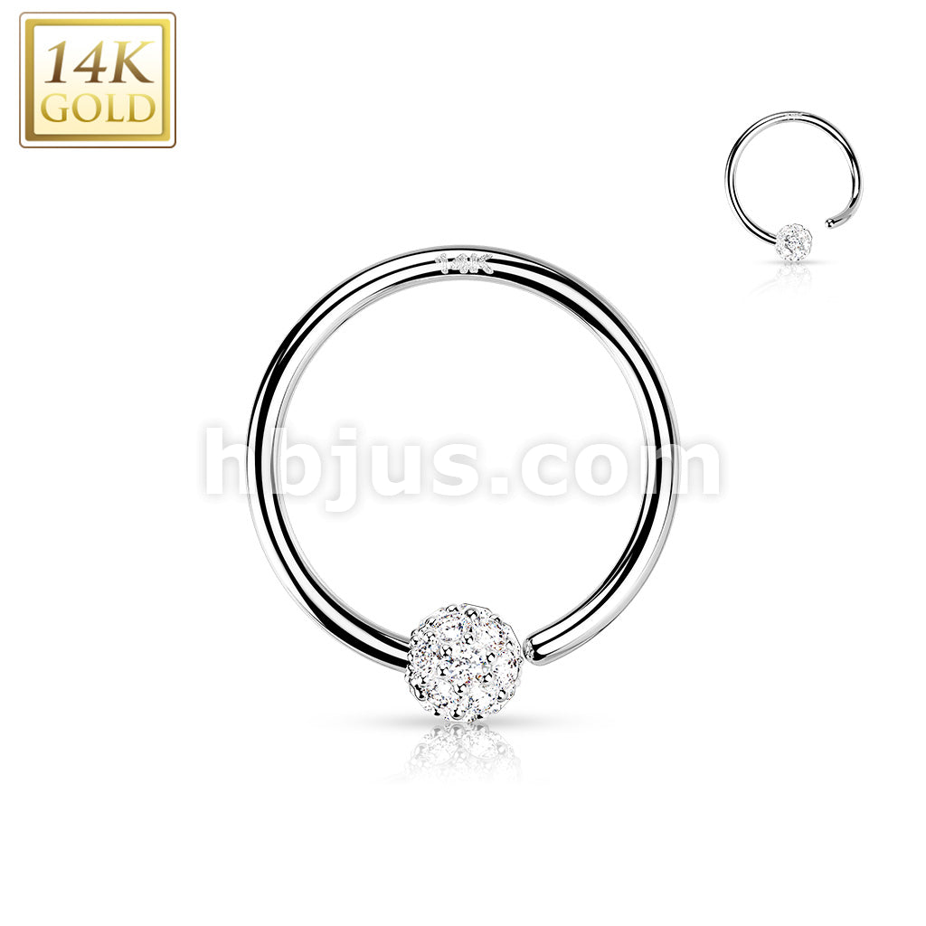 14KT  Gold 14K Gold Hoop Ring With Fixed CZ Paved Ball - Image 2